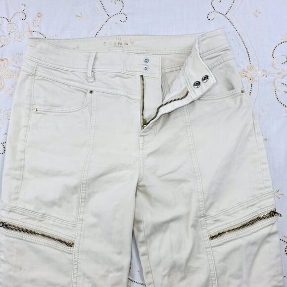 WHBM Skinny Cargo‎ Pants Women’s Phone Pockets Light Cream ($129) - Picture 3 of 15